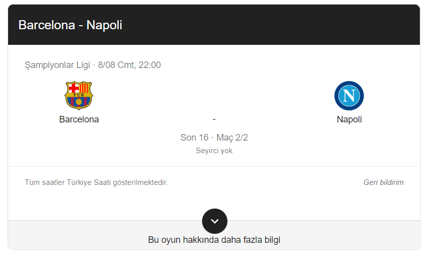 Barcelona – Napoli Şampiyonlar ligi Final maçı