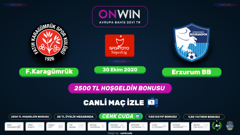 ( Süper lig 7.Hafta 2020 ) Fatih Karagümrük – BB Erzurumspor Canli maç linki, twitter facebook maç linkleri