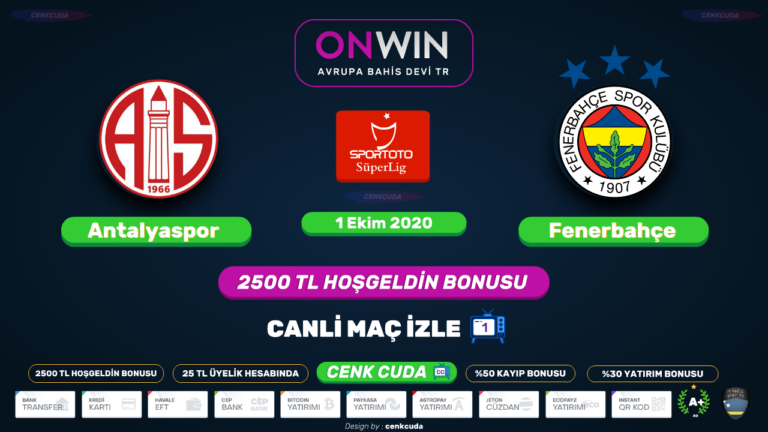 ( Süper lig 7.Hafta 2020 )  Antalyaspor VS Fenerbahçe Bein sport max, Jojobet tv