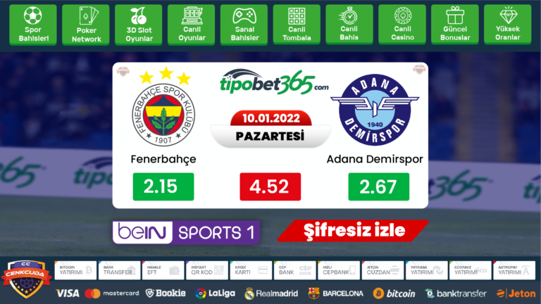 Fenerbahçe Adana Demirspor Maçı şifresiz, donmadan izle, Bein sports 1 HD Exxen spor